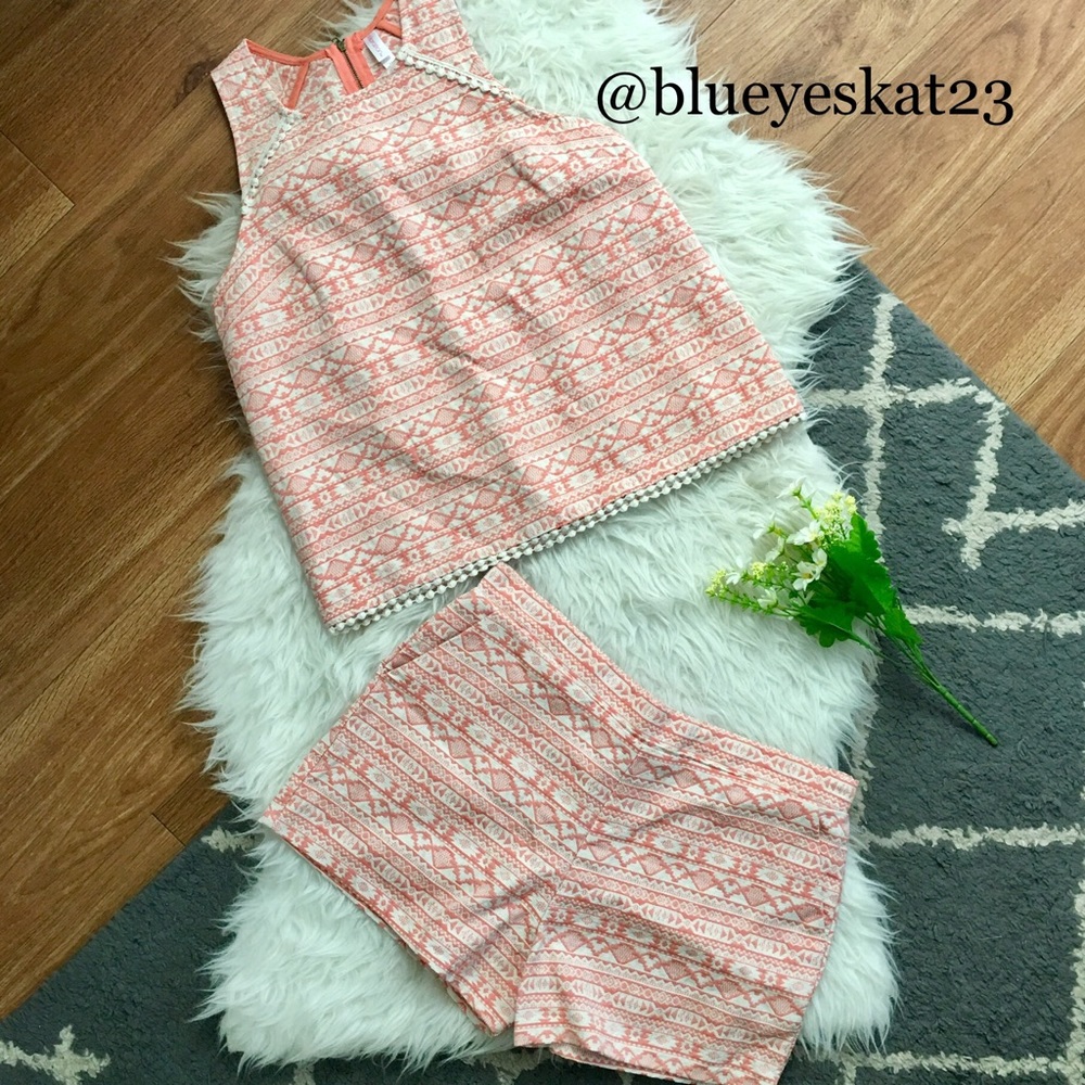 Aztec Pattern Matching Sleeveless Top & Shorts Set